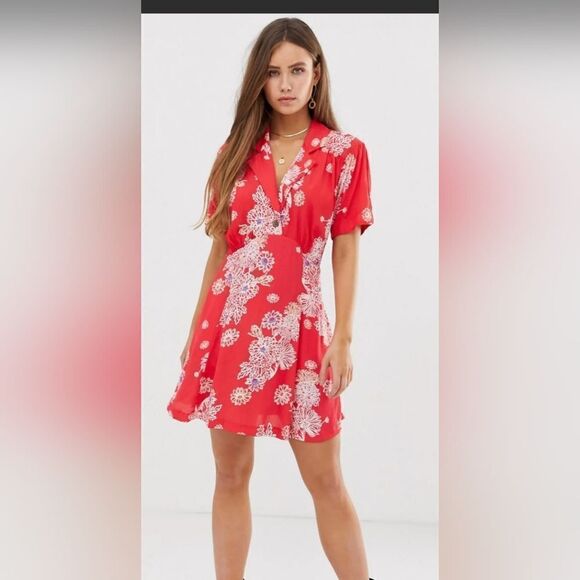 Free people red floral mini dress - Picture 3 of 8
